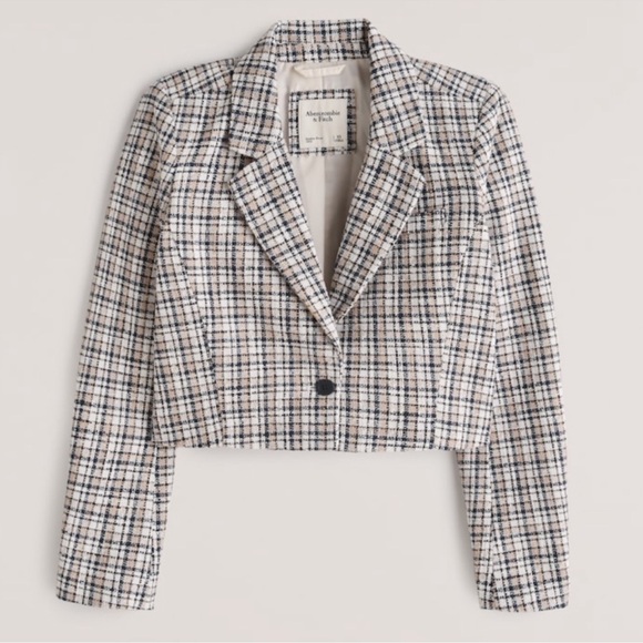 NWT Abercrombie Plaid Tweed Cropped Blazer - Picture 1 of 4